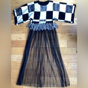 Rehab Black and White Knit Top long sheer paneling